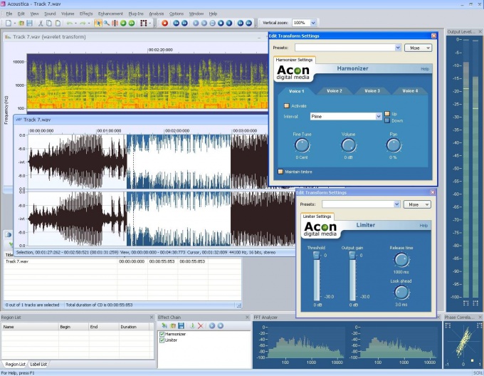 L'interface d'un programme spécial pour le traitement de la musique