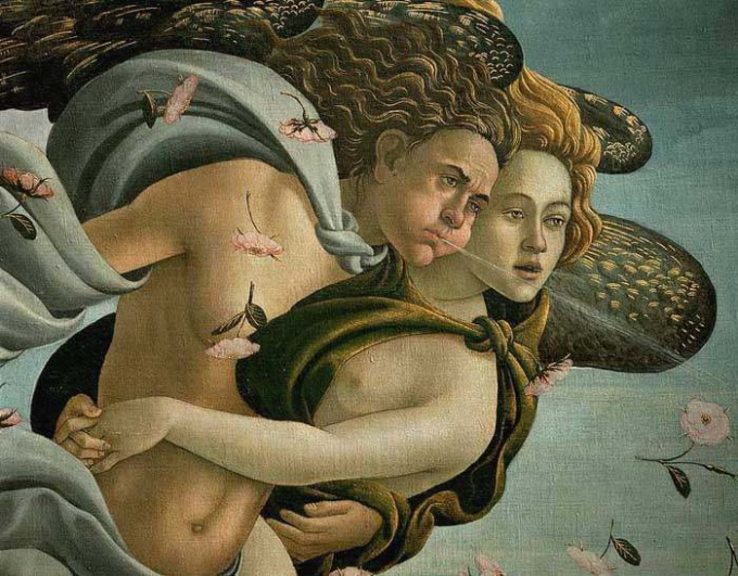 Le dieu du vent de l'ouest Zephyr dans le tableau S. Boticelli